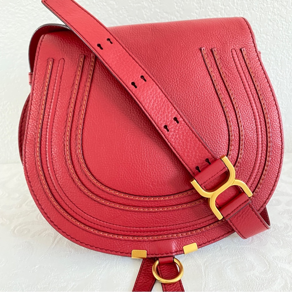 Chloe Red Leather Saddle Bag with Gold Hardware